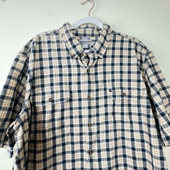 Carhartt Black Beige Plaid Short Sleeve Button Down Shirt Mens Size 2XL - Picture 3 of 4